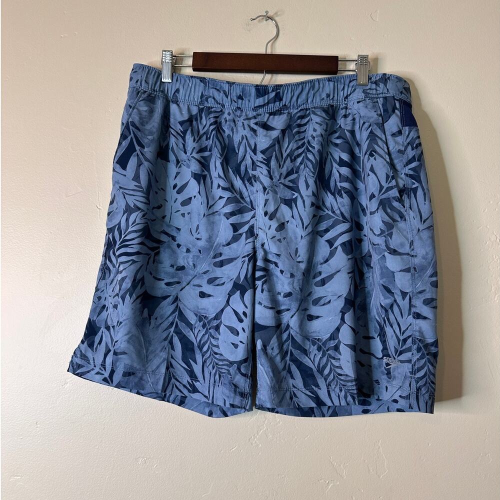 Men's Speedo Blue Tropical Leaf Swim Trunks Large